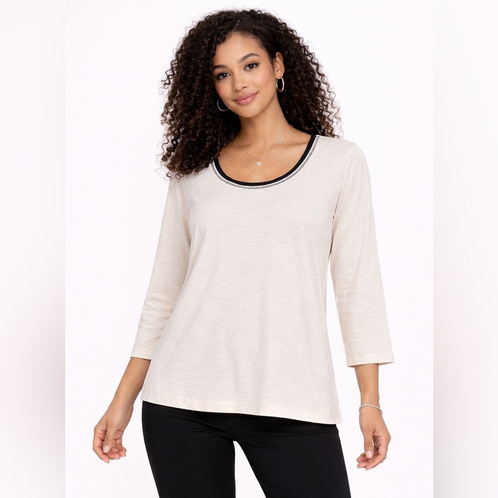 Barbara Lebek Cream Scoop Neck Tunic Top Size 22 Relaxed Minimalist Layering